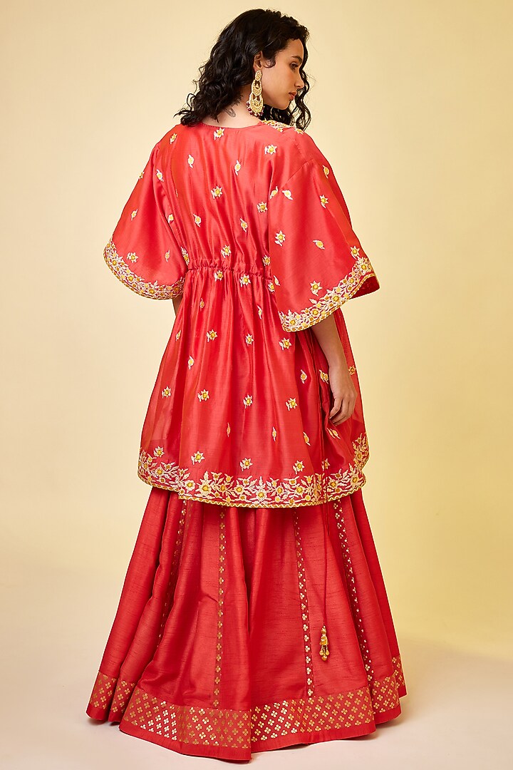 Spicy Orange Chanderi Silk Embroidered Kurta Set by Shyam Narayan Prasad at Pernia's Pop Up Shop