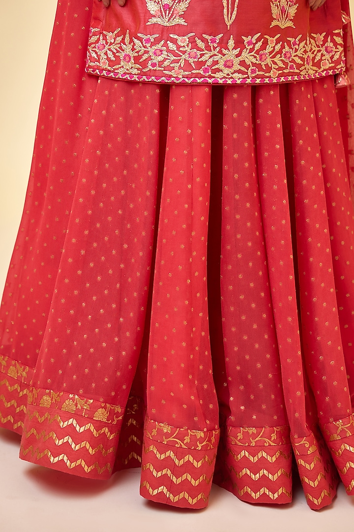 Scarlet Red Silk Chanderi Embroidered Skirt Set by Shyam Narayan Prasad at Pernia's Pop Up Shop
