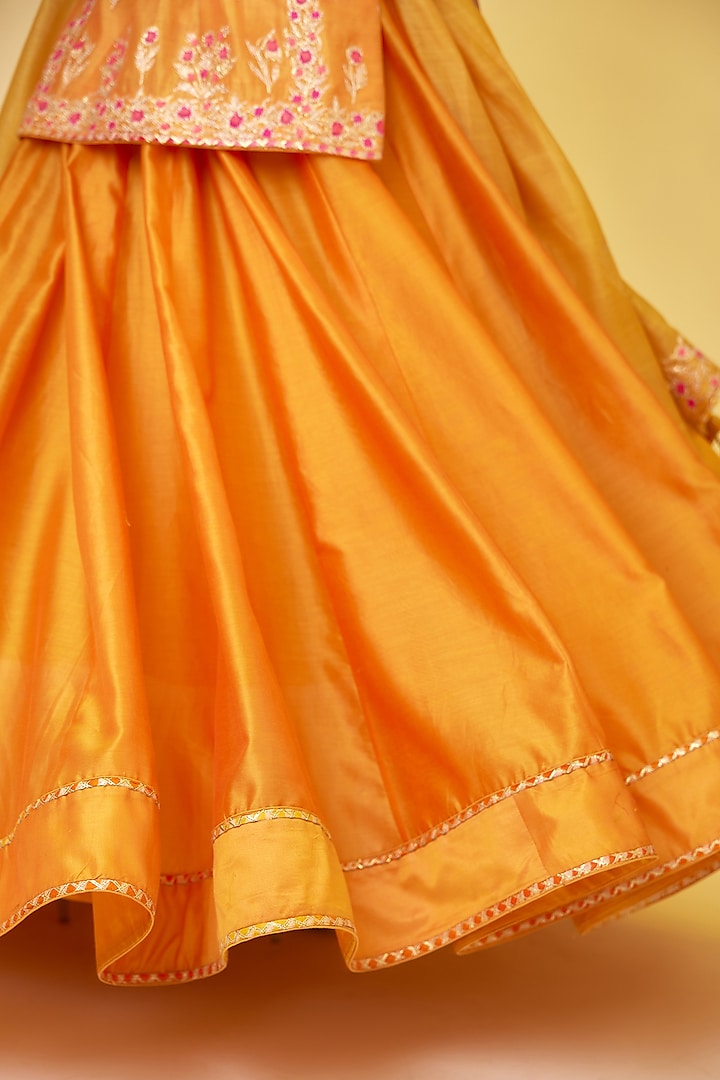 Saffron Orange Silk Chanderi Embroidered Skirt Set by Shyam Narayan Prasad at Pernia's Pop Up Shop