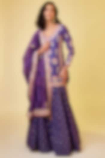 Purple Pink Silk Chanderi Embroidered Skirt Set by Shyam Narayan Prasad