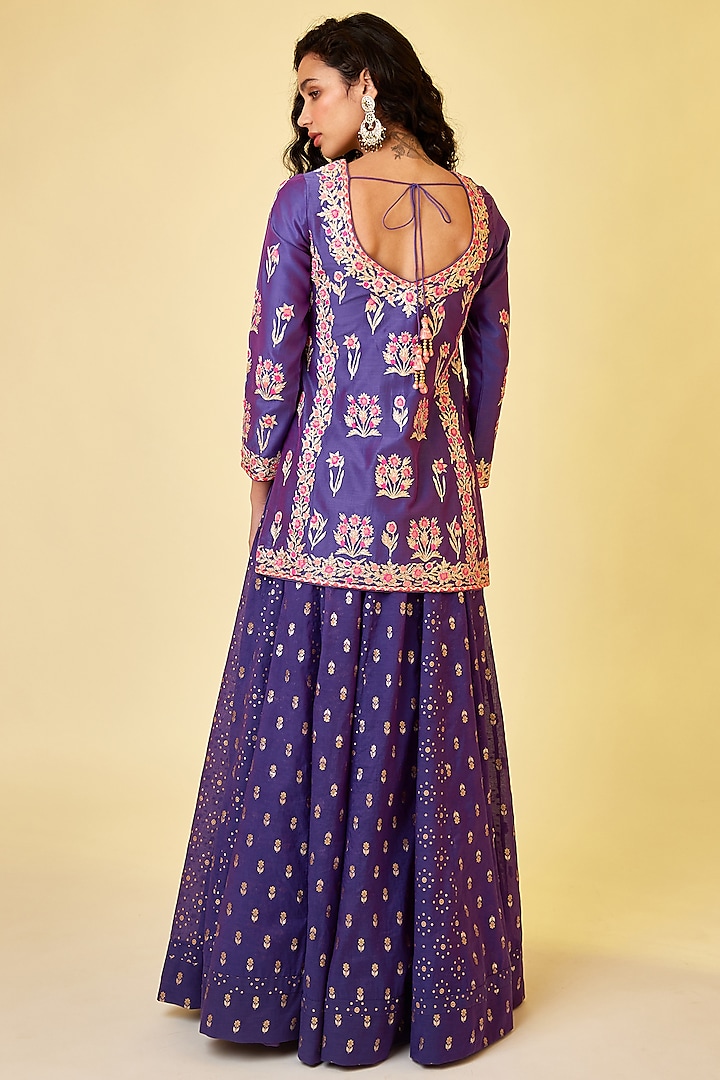 Purple Pink Silk Chanderi Embroidered Skirt Set by Shyam Narayan Prasad at Pernia's Pop Up Shop