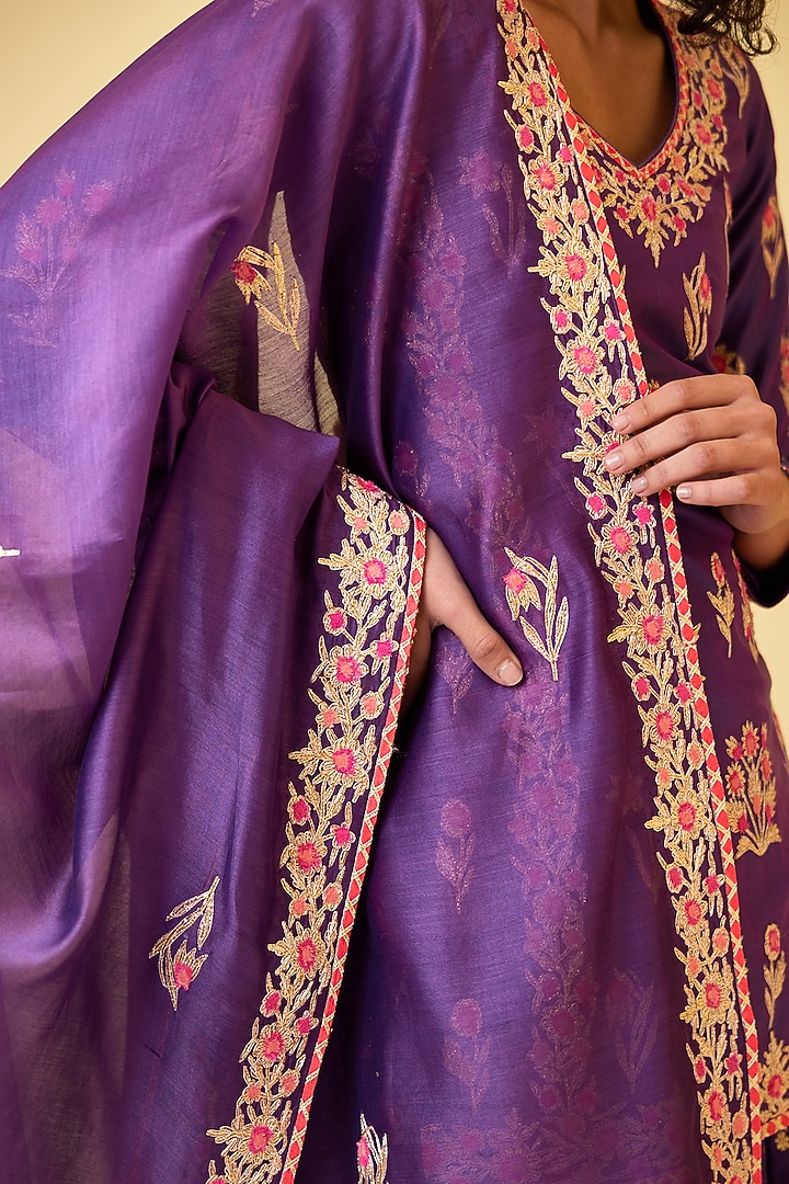 Purple Pink Silk Chanderi Embroidered Skirt Set by Shyam Narayan Prasad at Pernia's Pop Up Shop