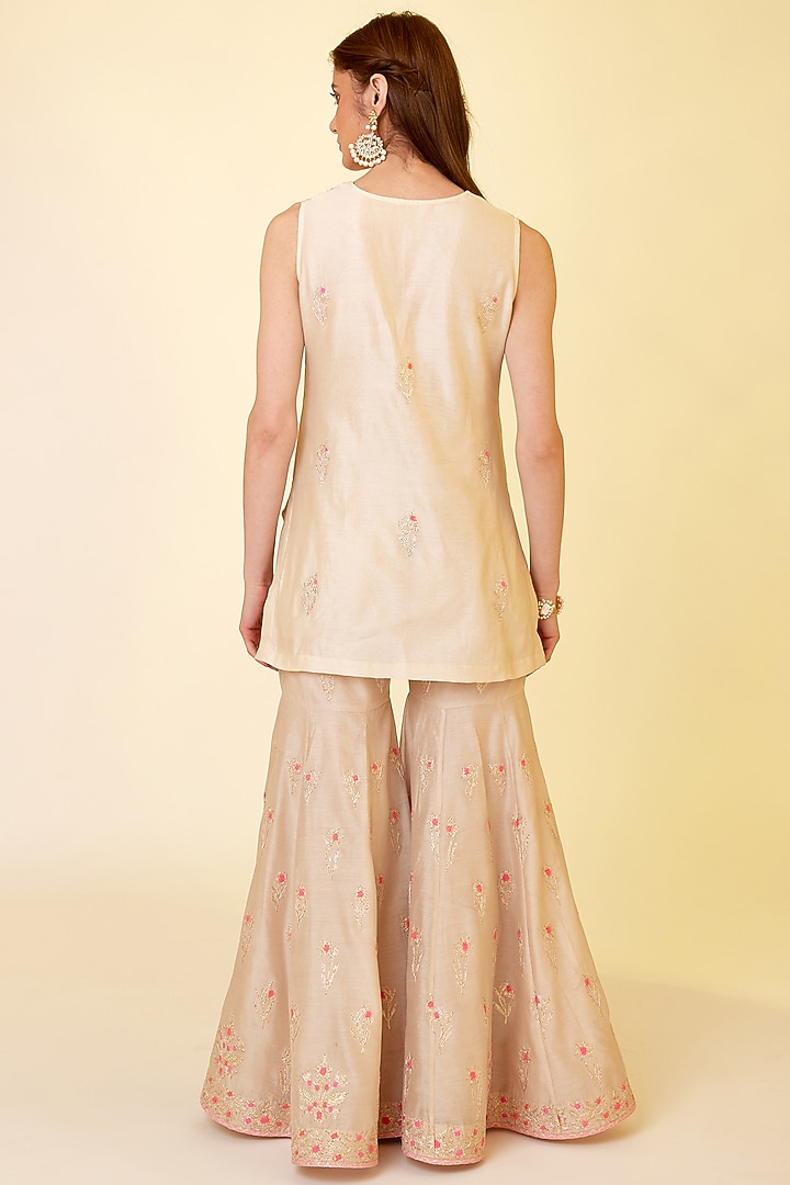Angora White Chanderi Silk Embroidered Wedding Sharara Set by Shyam Narayan Prasad at Pernia's Pop Up Shop