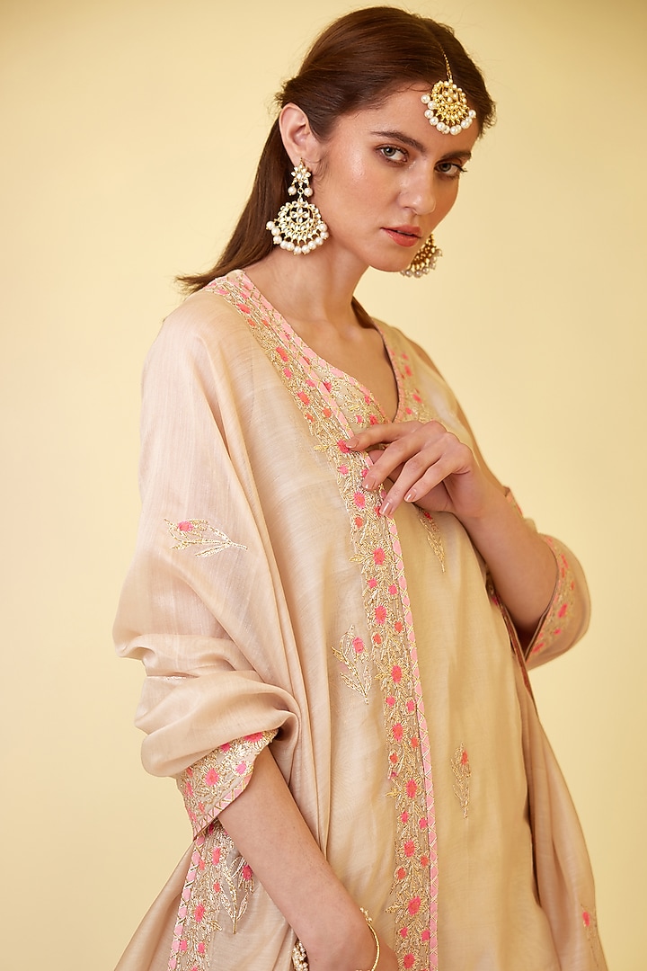 Angora White Chanderi Silk Embroidered Wedding Sharara Set by Shyam Narayan Prasad at Pernia's Pop Up Shop
