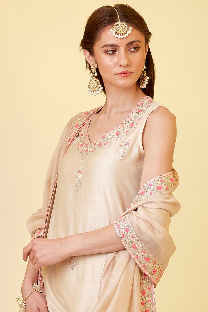 Angora White Chanderi Silk Embroidered Wedding Sharara Set by Shyam Narayan Prasad at Pernia's Pop Up Shop