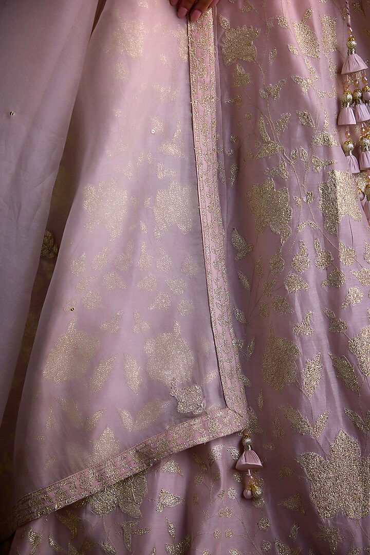 Silver Grey Silk Chanderi & Satin Thread Embroidered Wedding Lehenga Set by Shyam Narayan Prasad at Pernia's Pop Up Shop