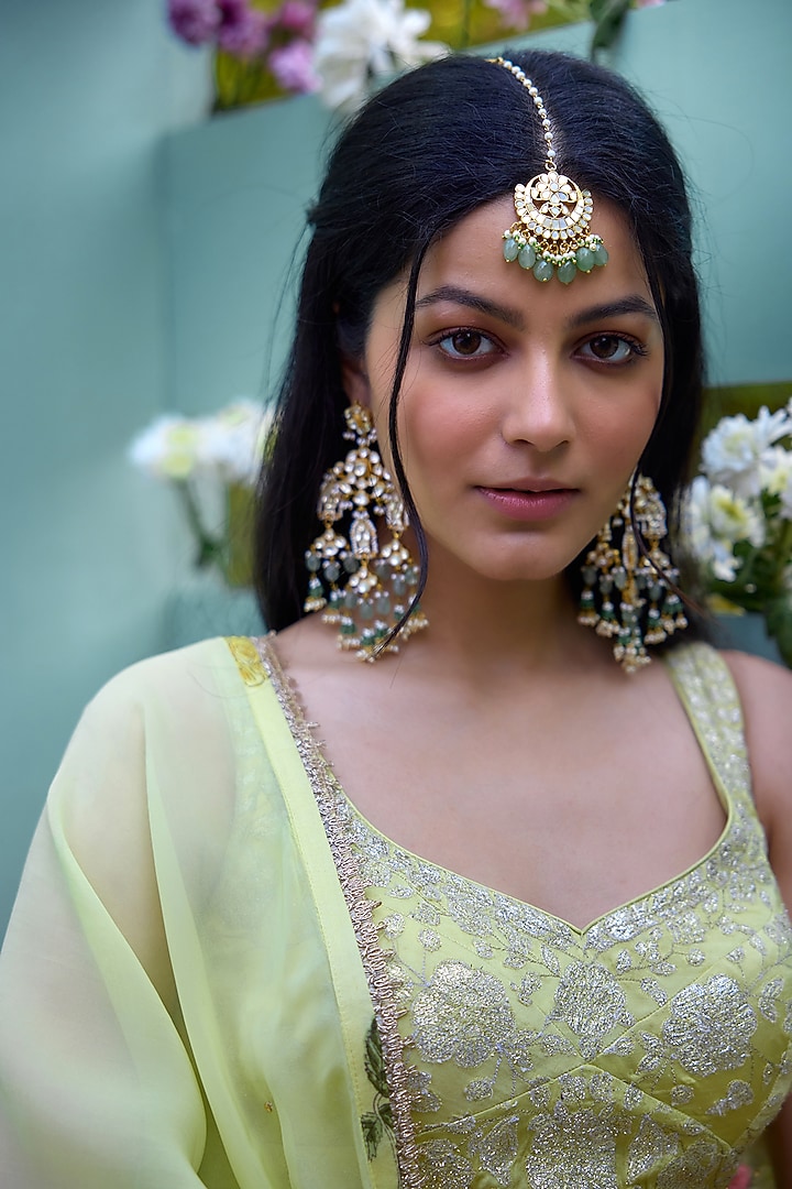 Canary Yellow Silk Chanderi Thread Embroidered Wedding Lehenga Set by Shyam Narayan Prasad at Pernia's Pop Up Shop