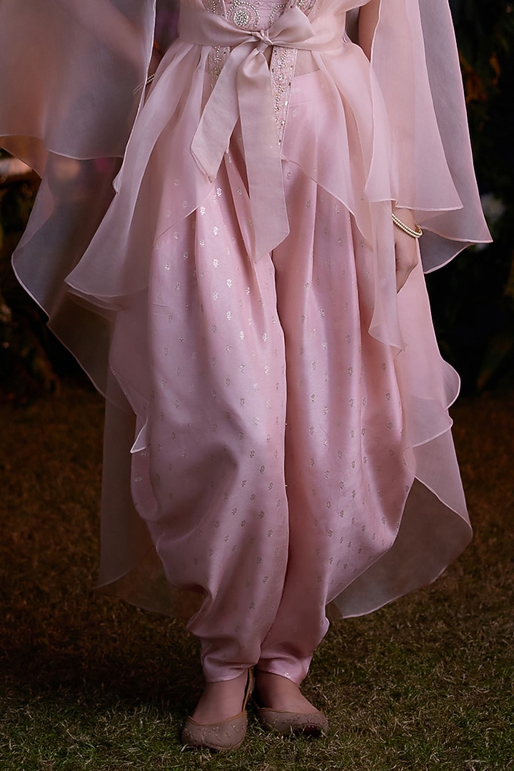 Shell Pink Organza Cape Set by Shyam Narayan Prasad at Pernia's Pop Up Shop
