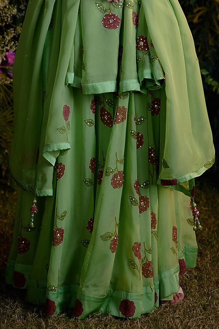 Macaw Green Satin Zardosi & Sequins Embroidered Wedding Sharara Set by Shyam Narayan Prasad at Pernia's Pop Up Shop