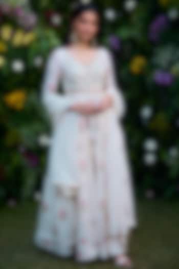 Ivory Modal Block Printed & Zardosi Embroidered Party Wear Anarkali Set by Shyam Narayan Prasad at Pernia's Pop Up Shop