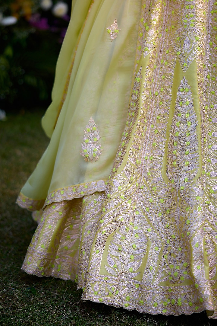 Sunshine Yellow Raw Silk Thread Embroidered Wedding Lehenga Set by Shyam Narayan Prasad at Pernia's Pop Up Shop