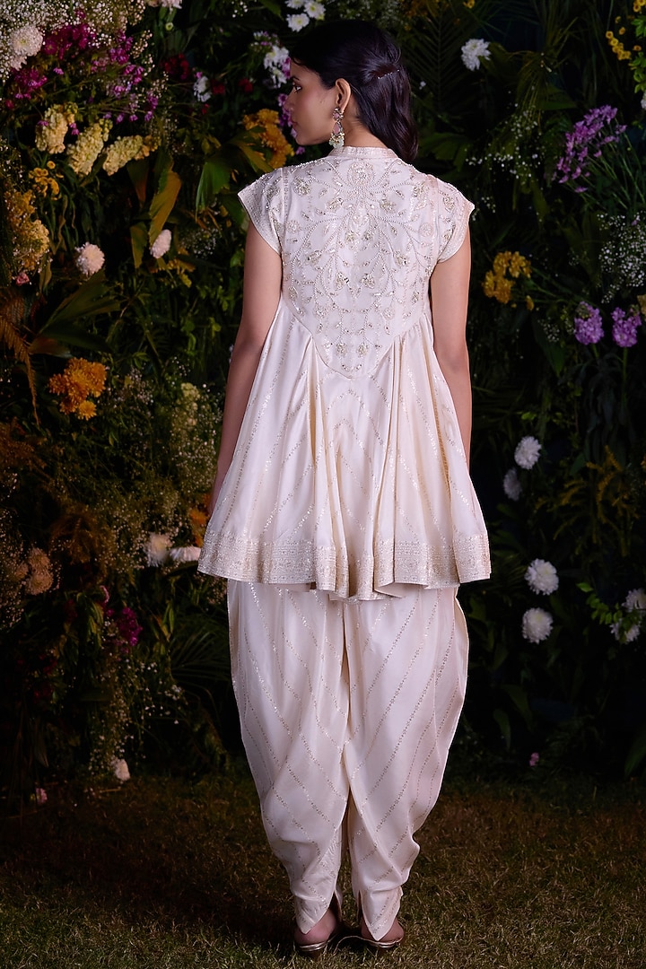 Ivory Jacquard Silk Zardosi Embroidered Dhoti Set by Shyam Narayan Prasad at Pernia's Pop Up Shop