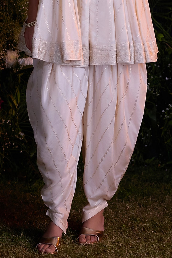 Ivory Jacquard Silk Zardosi Embroidered Dhoti Set by Shyam Narayan Prasad at Pernia's Pop Up Shop