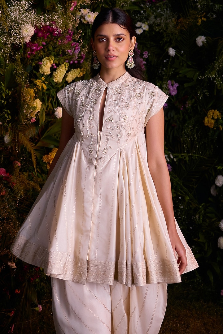 Ivory Jacquard Silk Zardosi Embroidered Dhoti Set by Shyam Narayan Prasad at Pernia's Pop Up Shop