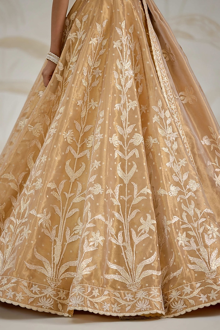 Gold Silk Tissue Organza Gota Embroidered Wedding Lehenga Set by Shyam Narayan Prasad at Pernia's Pop Up Shop