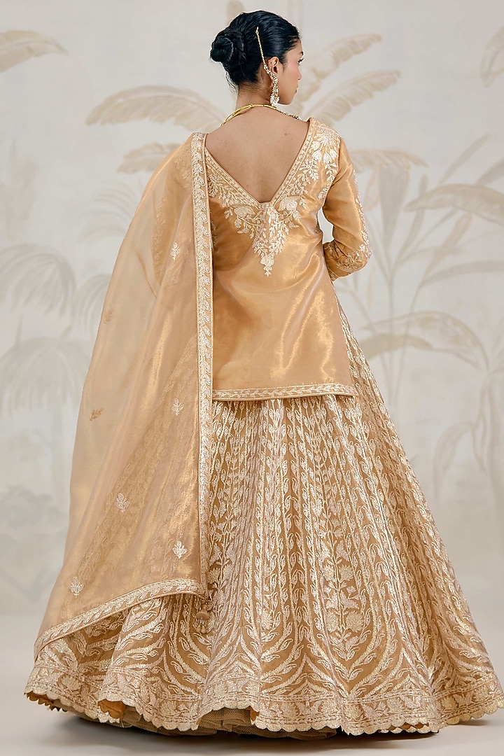 Gold Silk Tissue Organza Gota Embroidered Wedding Lehenga Set by Shyam Narayan Prasad at Pernia's Pop Up Shop