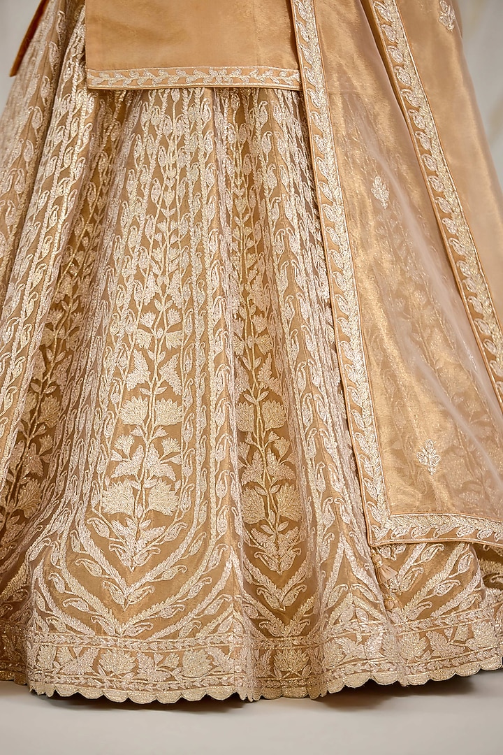 Gold Silk Tissue Organza Gota Embroidered Wedding Lehenga Set by Shyam Narayan Prasad at Pernia's Pop Up Shop