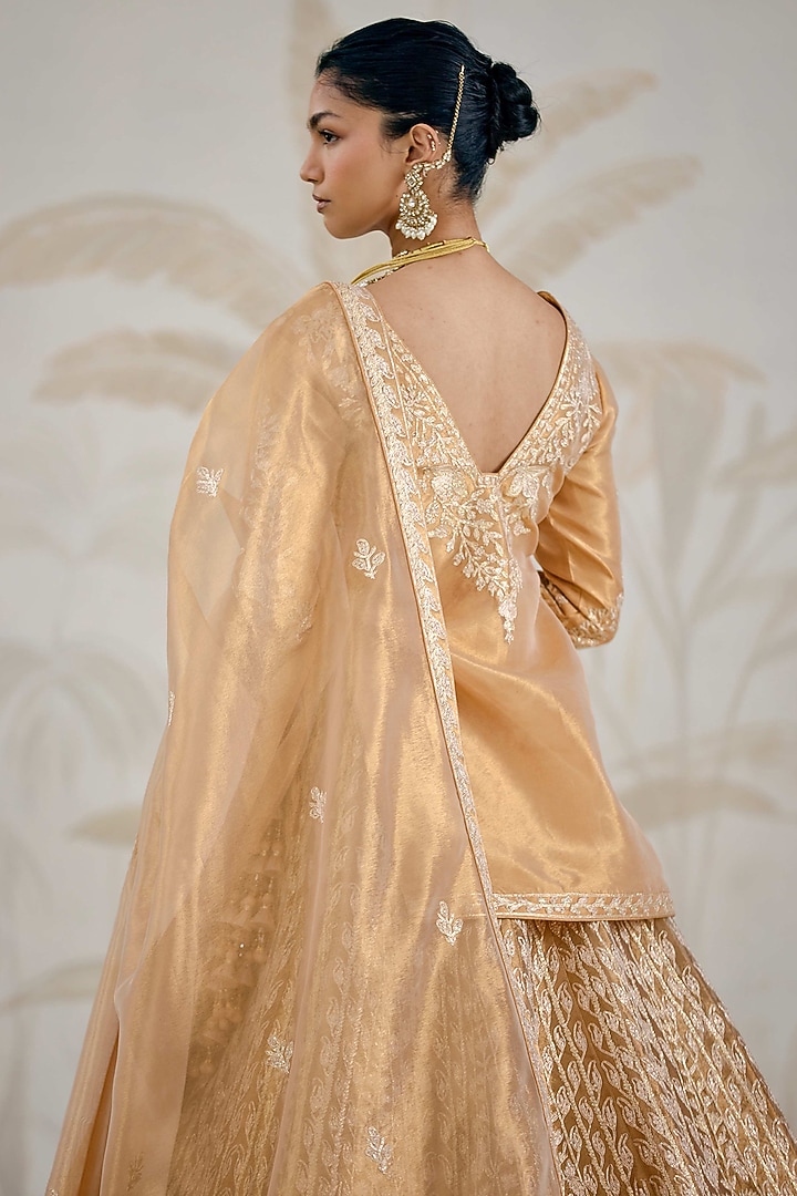 Gold Silk Tissue Organza Gota Embroidered Wedding Lehenga Set by Shyam Narayan Prasad at Pernia's Pop Up Shop