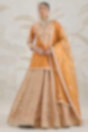 Burnt Orange Silk Tissue Organza Gota Embroidered Wedding Lehenga Set by Shyam Narayan Prasad at Pernia's Pop Up Shop