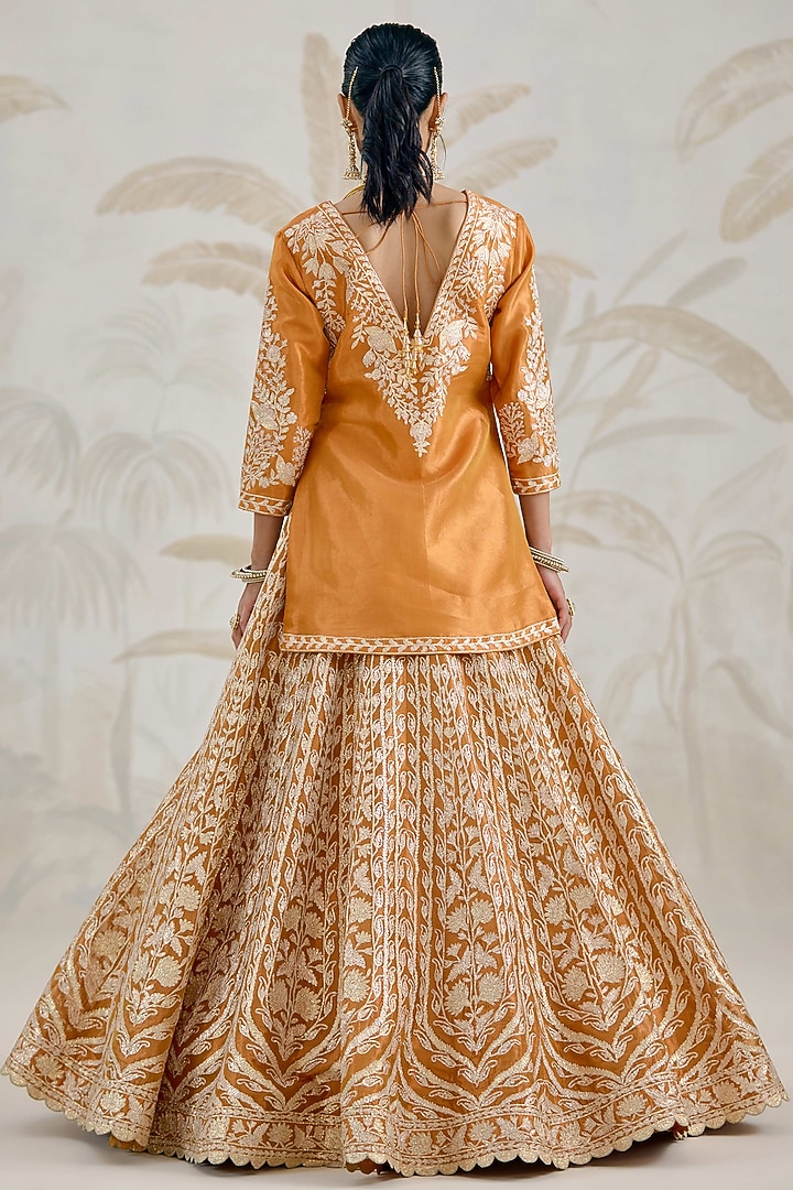 Burnt Orange Silk Tissue Organza Gota Embroidered Wedding Lehenga Set by Shyam Narayan Prasad at Pernia's Pop Up Shop