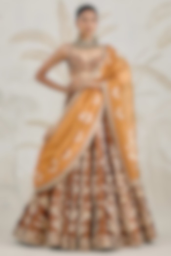 Coffee Brown Silk Tissue Organza Gota Embroidered Wedding Lehenga Set by Shyam Narayan Prasad at Pernia's Pop Up Shop