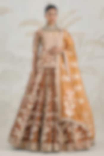 Coffee Brown Silk Tissue Organza Gota Embroidered Wedding Lehenga Set by Shyam Narayan Prasad at Pernia's Pop Up Shop