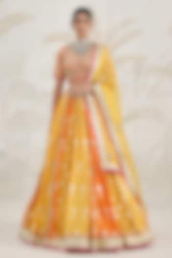 Multi-Colored Banarasi Georgette Zardosi Embroidered Wedding Lehenga Set by Shyam Narayan Prasad at Pernia's Pop Up Shop