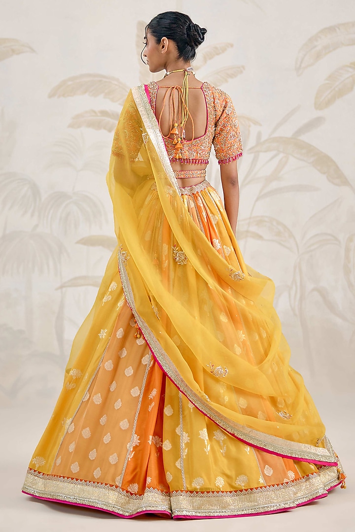 Multi-Colored Banarasi Georgette Zardosi Embroidered Wedding Lehenga Set by Shyam Narayan Prasad at Pernia's Pop Up Shop
