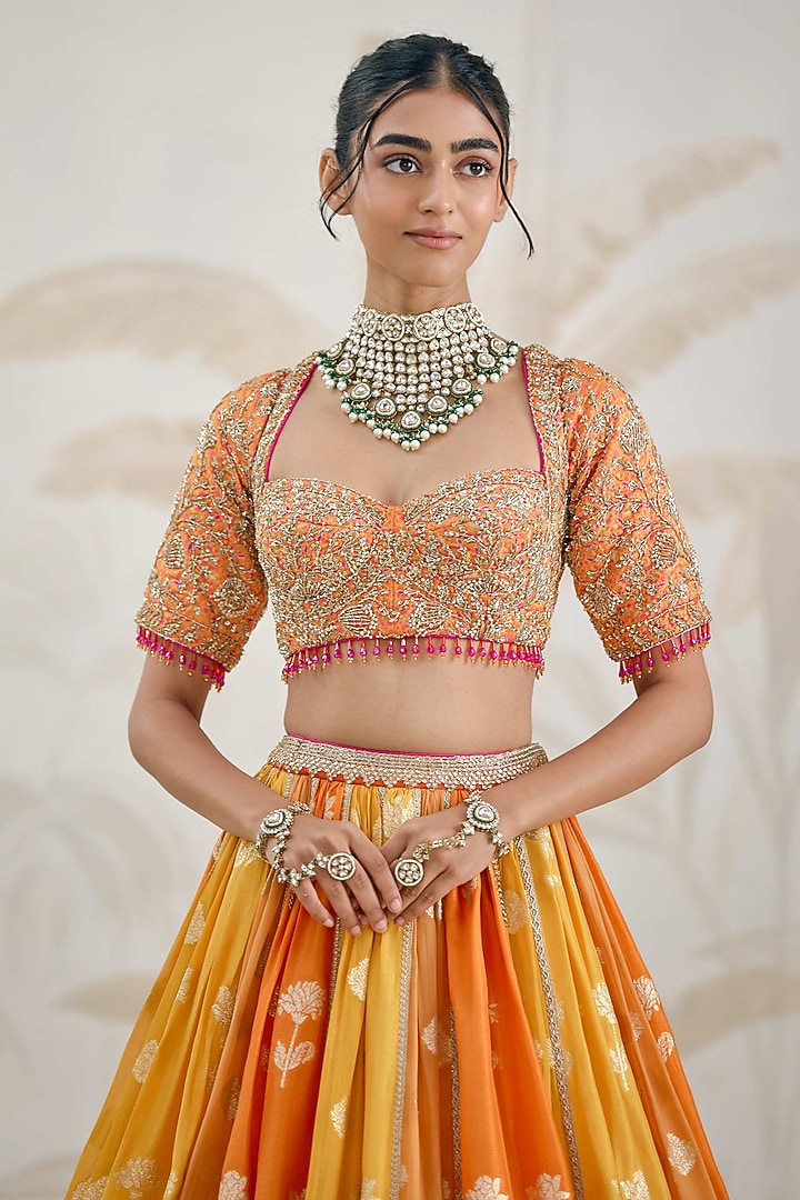 Multi-Colored Banarasi Georgette Zardosi Embroidered Wedding Lehenga Set by Shyam Narayan Prasad at Pernia's Pop Up Shop