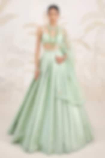 Seacrest Green Banarasi Silk Brocade Pleated Wedding Lehenga Set by Shyam Narayan Prasad at Pernia's Pop Up Shop