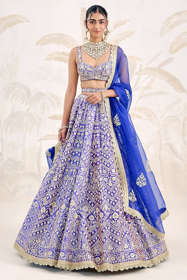 Purple Raw Silk Zari Embroidered Wedding Lehenga Set by Shyam Narayan Prasad at Pernia's Pop Up Shop