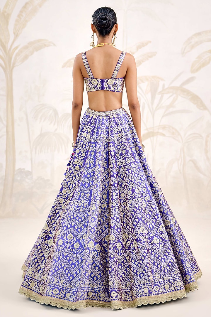 Purple Raw Silk Zari Embroidered Wedding Lehenga Set by Shyam Narayan Prasad at Pernia's Pop Up Shop