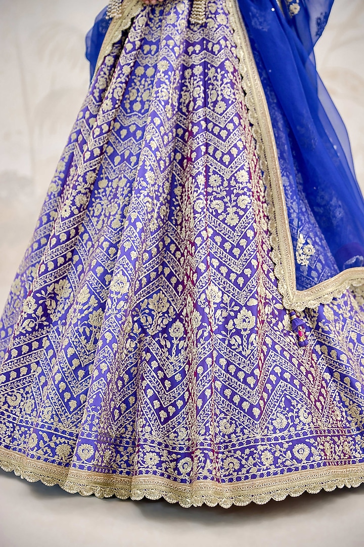 Purple Raw Silk Zari Embroidered Wedding Lehenga Set by Shyam Narayan Prasad at Pernia's Pop Up Shop