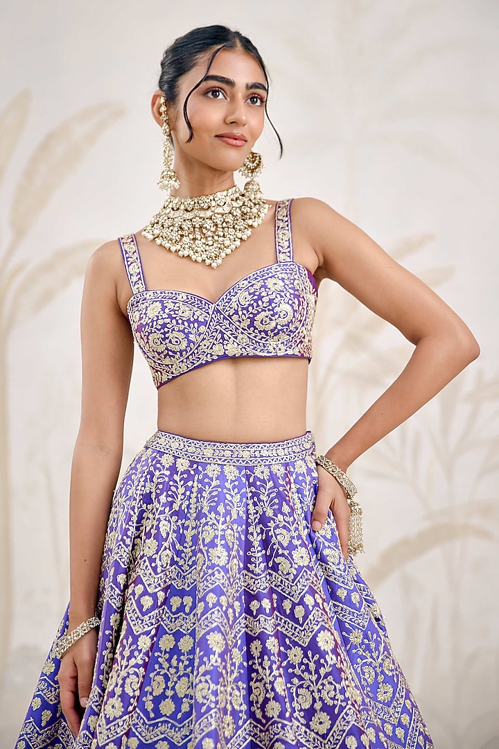 Purple Raw Silk Zari Embroidered Wedding Lehenga Set by Shyam Narayan Prasad at Pernia's Pop Up Shop