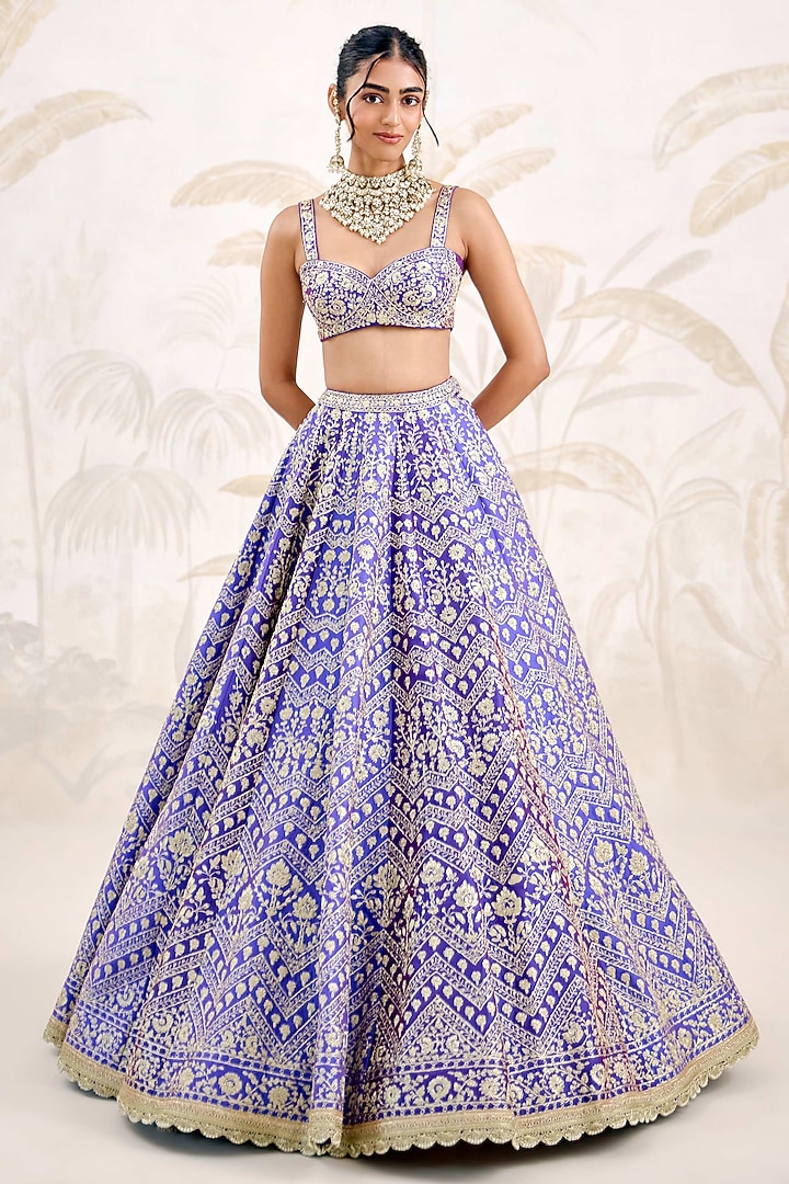 Purple Raw Silk Zari Embroidered Wedding Lehenga Set by Shyam Narayan Prasad at Pernia's Pop Up Shop