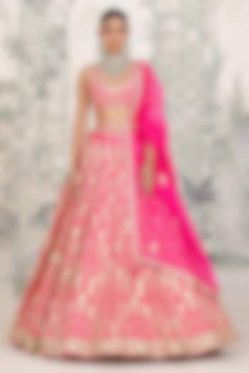 Fuchsia Pink Raw Silk Zari Embroidered Wedding Lehenga Set by Shyam Narayan Prasad at Pernia's Pop Up Shop