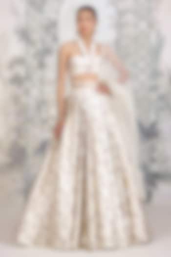 Winter White Banarasi Silk Brocade Embroidered Wedding Lehenga Set by Shyam Narayan Prasad at Pernia's Pop Up Shop