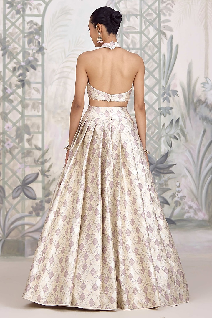 Winter White Banarasi Silk Brocade Embroidered Wedding Lehenga Set by Shyam Narayan Prasad at Pernia's Pop Up Shop