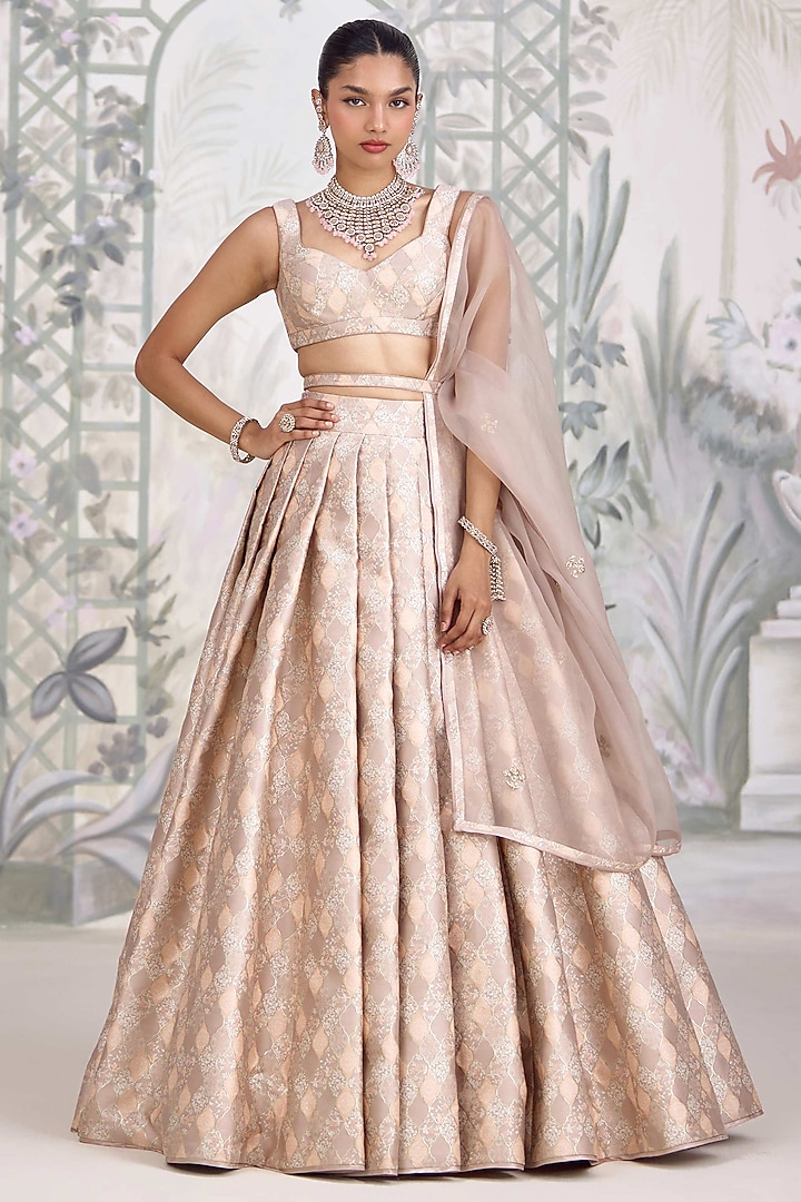 Moonlight Grey Banarasi Silk Brocade Zardosi Embroidered Wedding Lehenga Set by Shyam Narayan Prasad at Pernia's Pop Up Shop