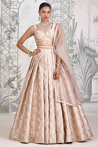 Moonlight Grey Banarasi Silk Brocade Zardosi Embroidered Lehenga Set by Shyam Narayan Prasad