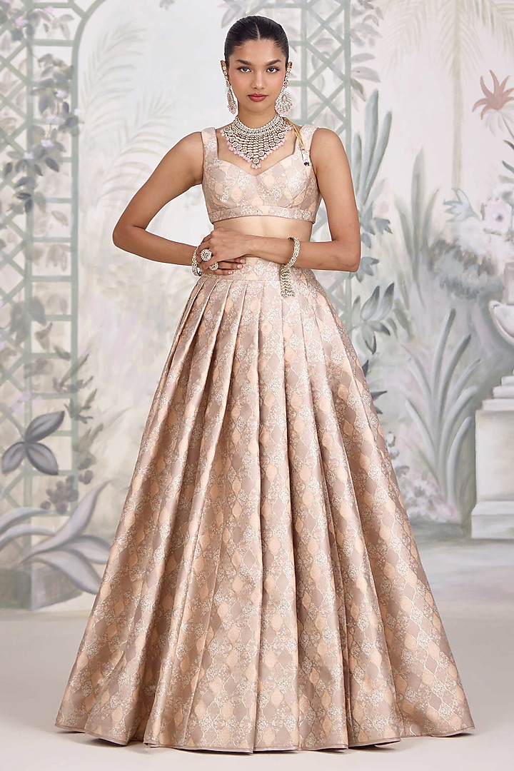 Moonlight Grey Banarasi Silk Brocade Zardosi Embroidered Wedding Lehenga Set by Shyam Narayan Prasad at Pernia's Pop Up Shop