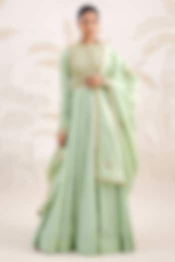 Sea Green Chanderi Brocade Zardosi Embroidered Wedding Anarkali Set by Shyam Narayan Prasad at Pernia's Pop Up Shop