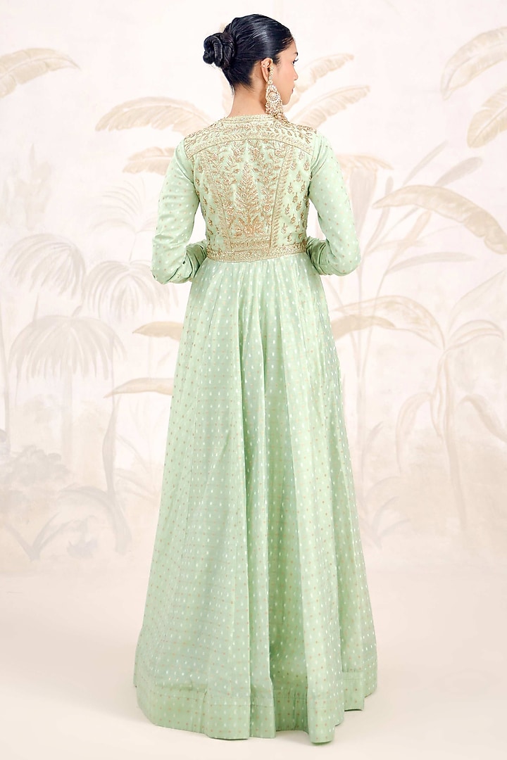 Sea Green Chanderi Brocade Zardosi Embroidered Wedding Anarkali Set by Shyam Narayan Prasad at Pernia's Pop Up Shop