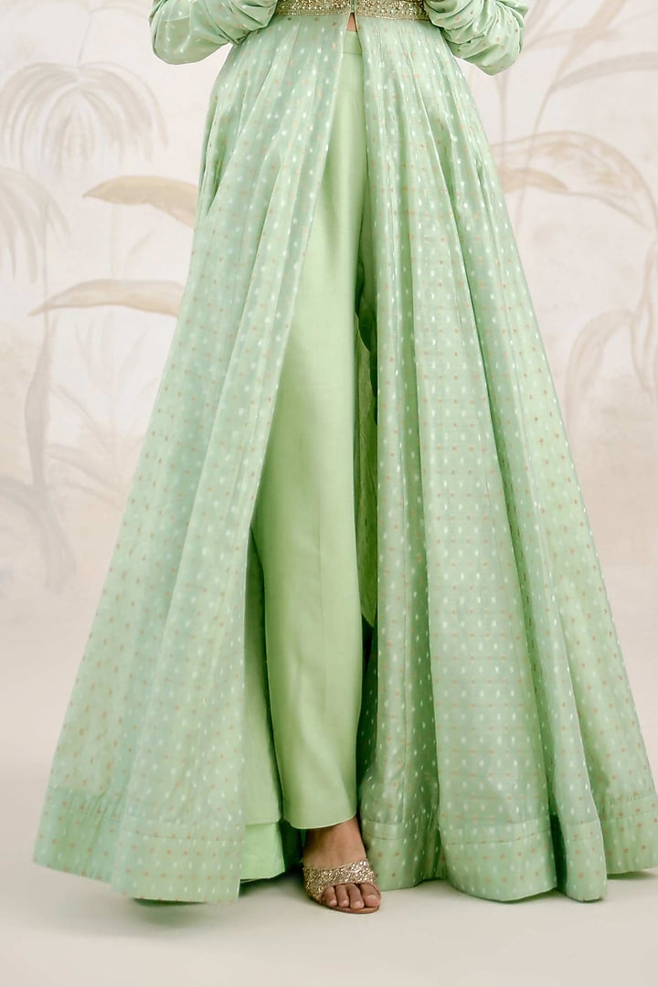 Sea Green Chanderi Brocade Zardosi Embroidered Wedding Anarkali Set by Shyam Narayan Prasad at Pernia's Pop Up Shop