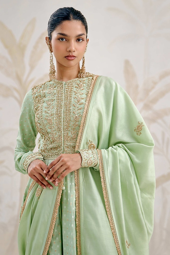 Sea Green Chanderi Brocade Zardosi Embroidered Wedding Anarkali Set by Shyam Narayan Prasad at Pernia's Pop Up Shop