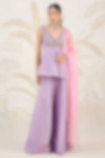 Orchid Lavender Banarasi Brocade Georgette Wedding Sharara Set by Shyam Narayan Prasad at Pernia's Pop Up Shop