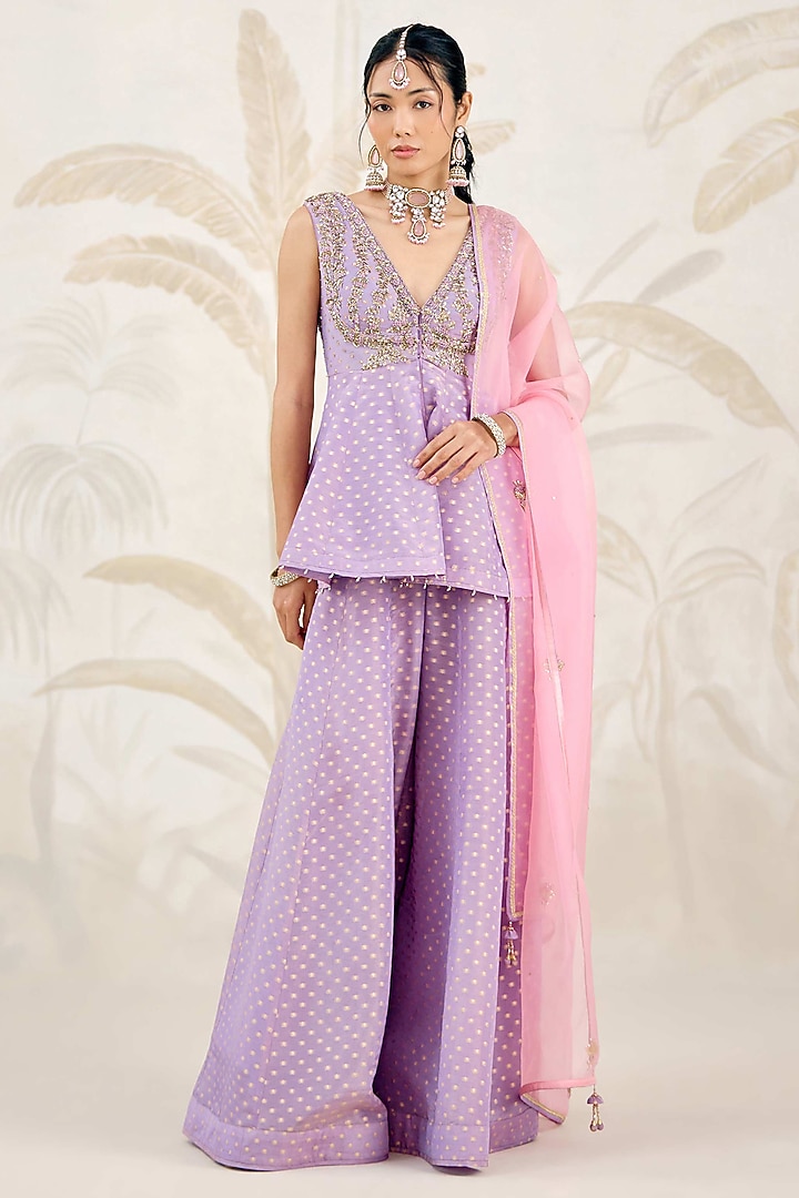 Orchid Lavender Banarasi Brocade Georgette Wedding Sharara Set by Shyam Narayan Prasad at Pernia's Pop Up Shop