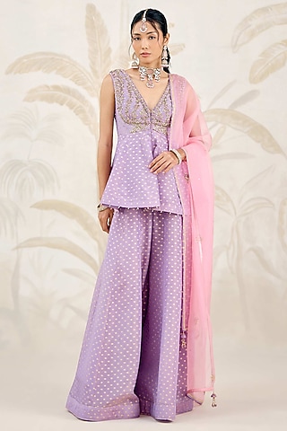 Orchid Lavender Banarasi Brocade Georgette Sharara Set by Shyam Narayan Prasad
