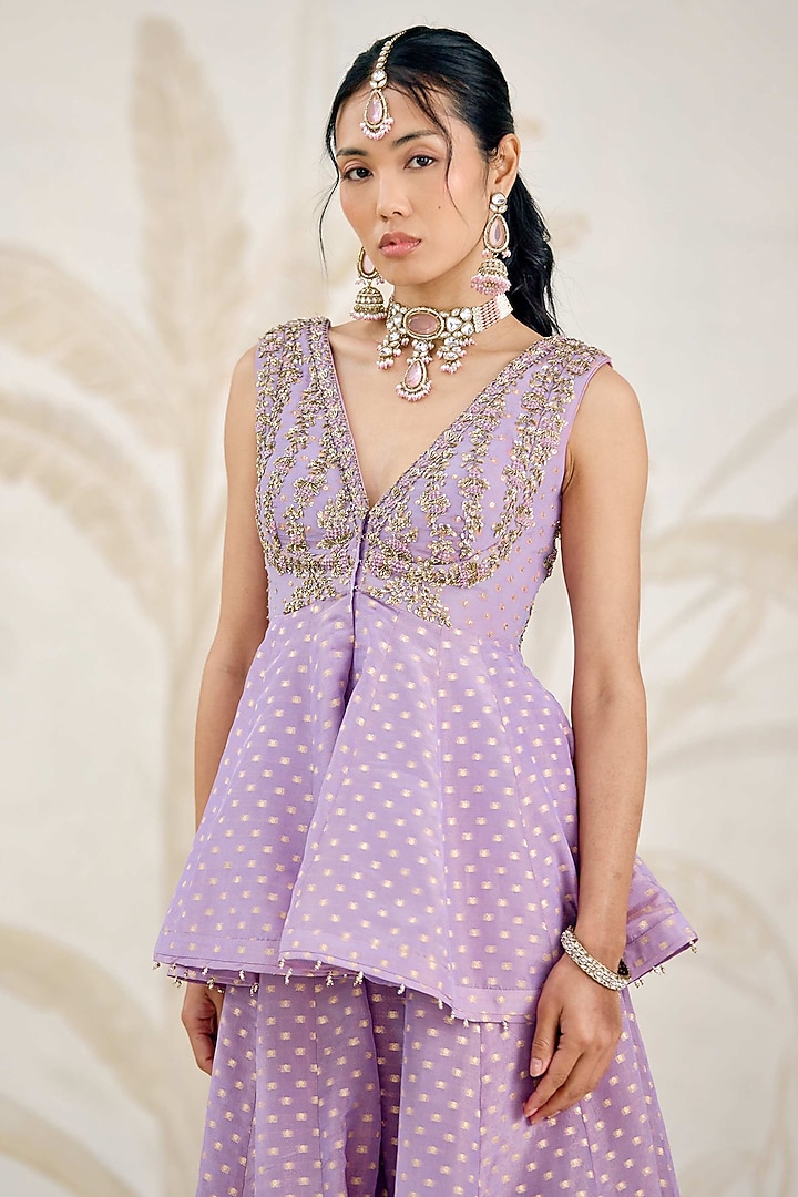 Orchid Lavender Banarasi Brocade Georgette Wedding Sharara Set by Shyam Narayan Prasad at Pernia's Pop Up Shop