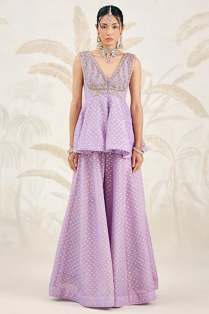 Orchid Lavender Banarasi Brocade Georgette Wedding Sharara Set by Shyam Narayan Prasad at Pernia's Pop Up Shop